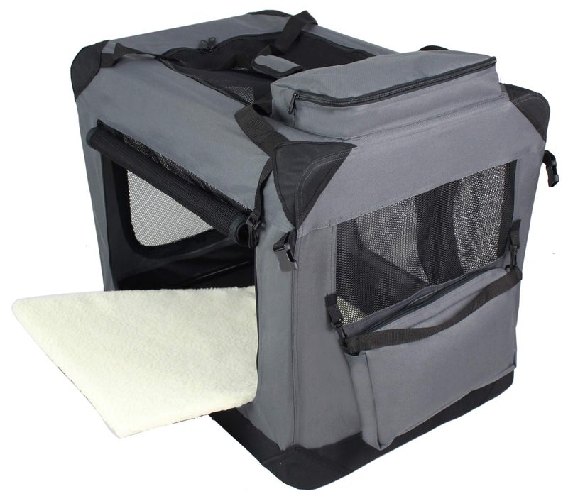 EliteField 3-Door Folding Soft Dog Crate with Carrying Bag and Fleece Bed (2 Year Warranty), Indoor & Outdoor Pet Home (24" L x 18" W x 21" H, Gray) - Image 2